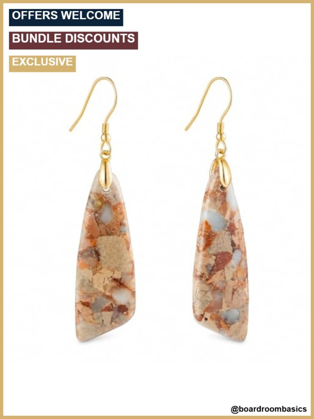 Natural Stone Dangle Drop Earrings Boho Gold Hook Statement Gift
